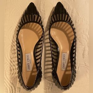 Jimmy Choo Black Patent Caged Pointed Toe Flats